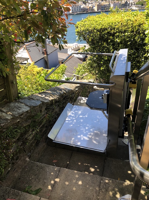 Outdoor Platform Stairlift in Brushed Stainless Steel