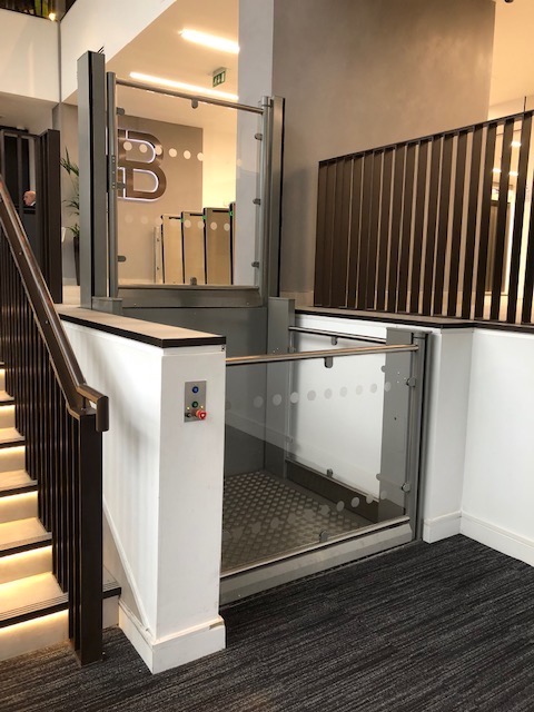 Glass Platform Lift in Brunel House in Cardiff