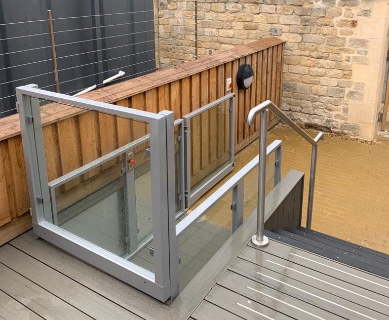 Outdoor platform lift in the courtyard at Lincoln Cathedral