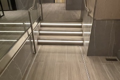 The hidden step lift provides access to and from the Spa