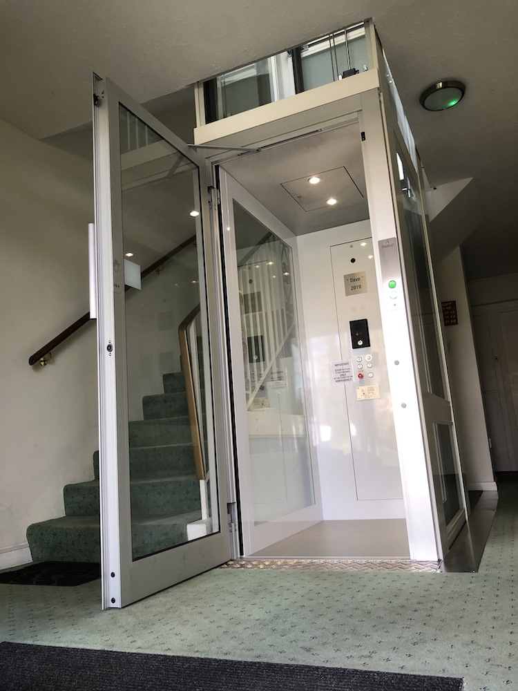 Lift in residential low rise block of flats in Highcliffe, Dorset