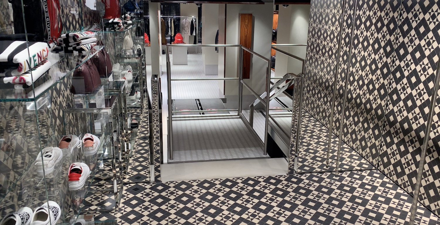 Hidden wheelchair lift in a boutique on New Bond Street