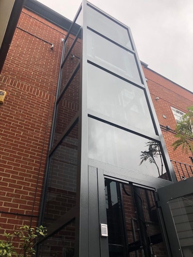 External glass home lift for a flat in Billericay, Essex